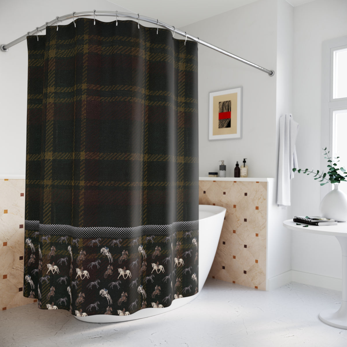 Briarwood Equestrian Shower Curtain — Heritage Tartan Horse Design