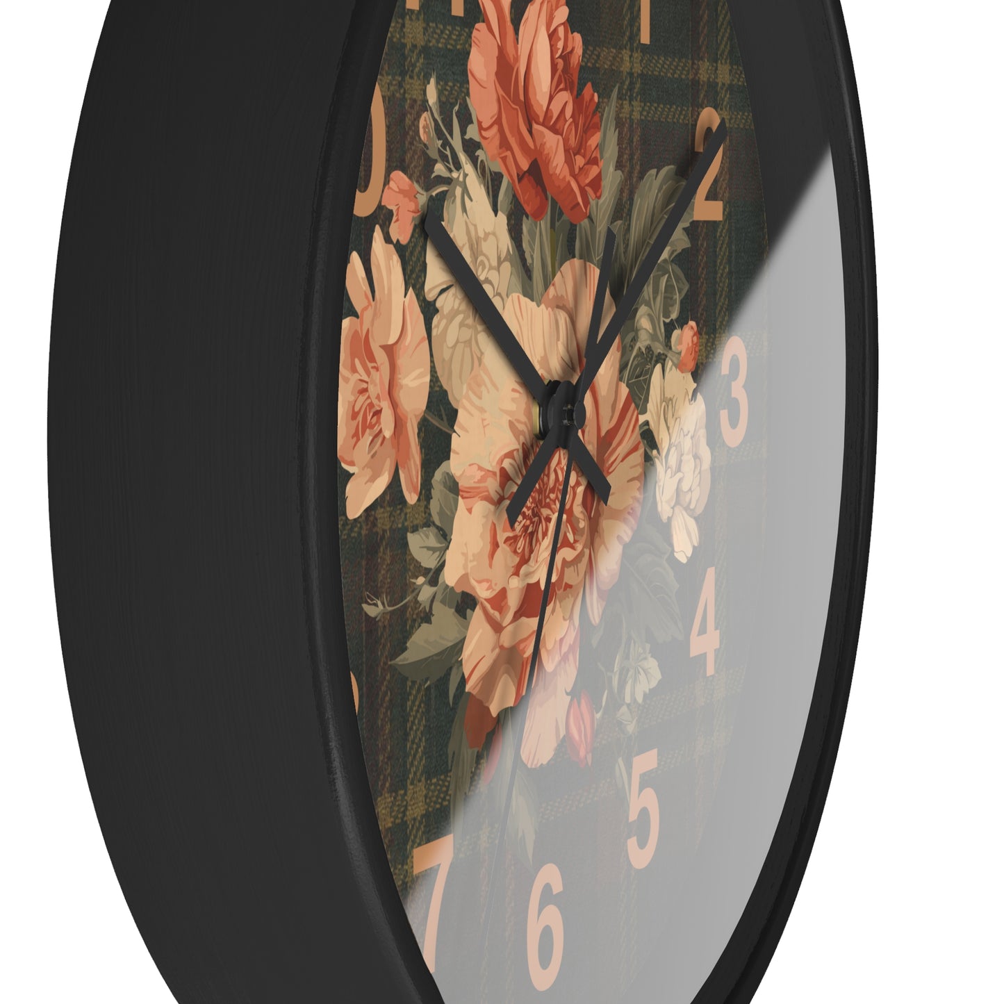 Briarwood Floral Wall Clock — Vintage Rose & Heritage Tartan Design