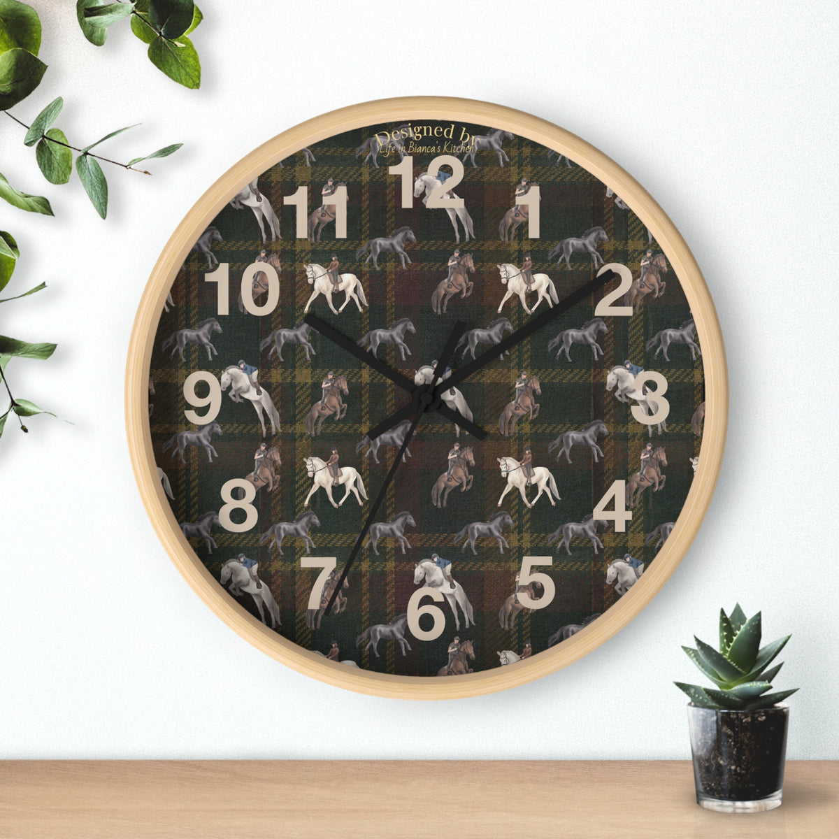 Briarwood Equestrian Wall Clock — Horse & Heritage Tartan Design