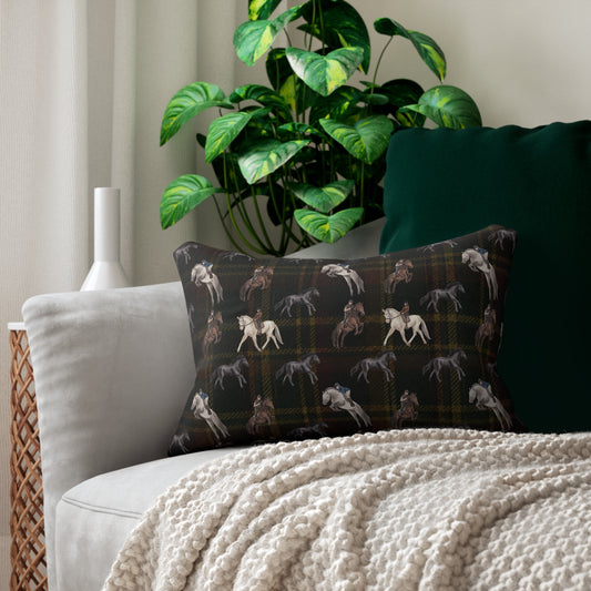 Briarwood Equestrian Lumbar Pillow — Dark Tartan Horse Design