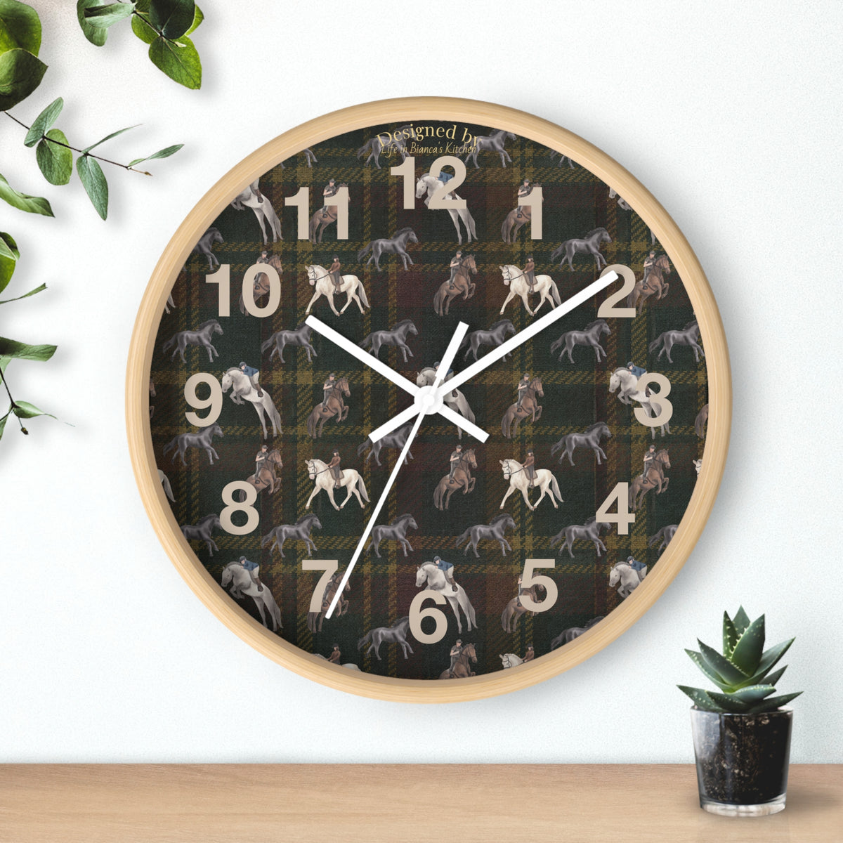 Briarwood Equestrian Wall Clock — Horse & Heritage Tartan Design