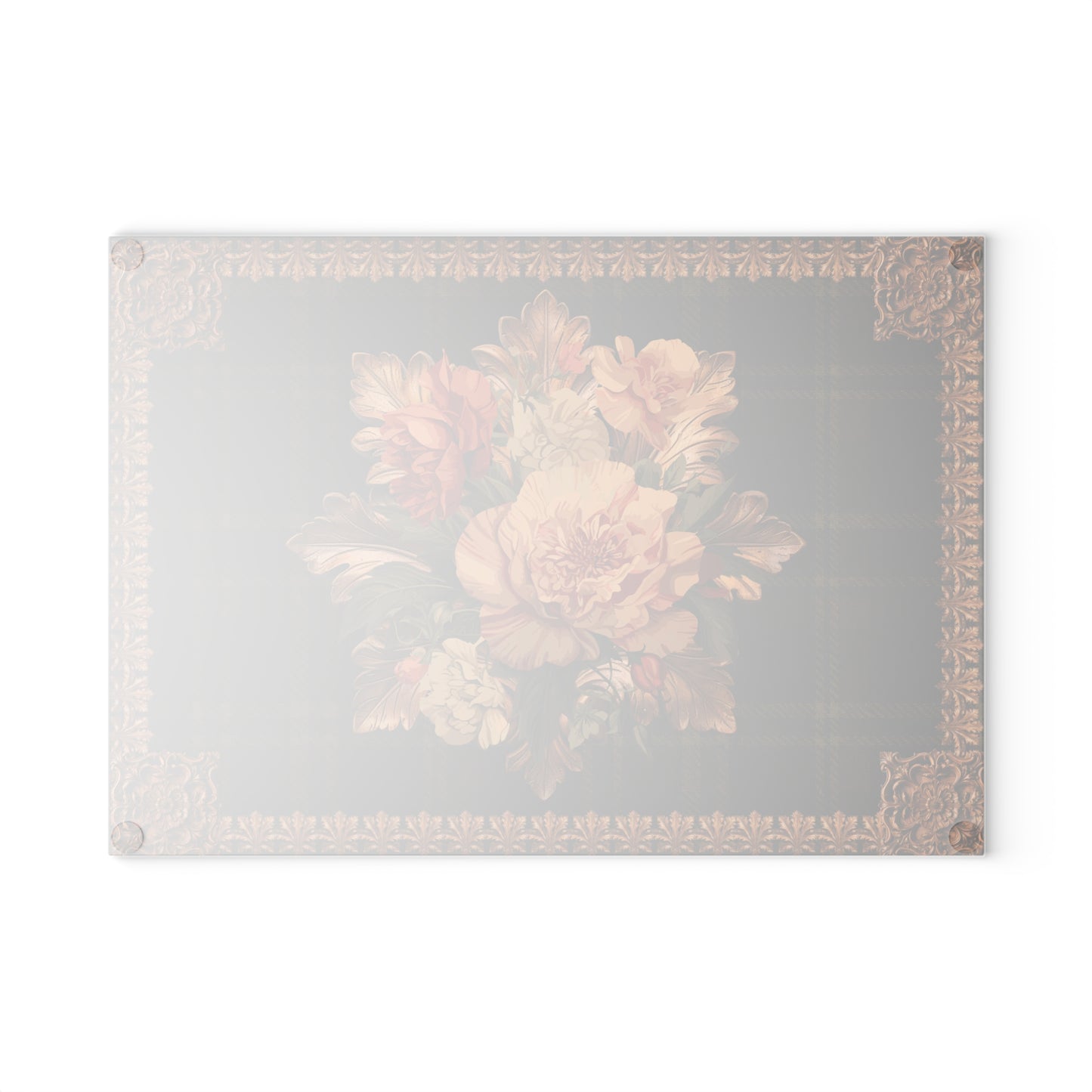 Briarwood Floral Glass Cutting Board — Vintage Plaid & Ornate Botanical Design