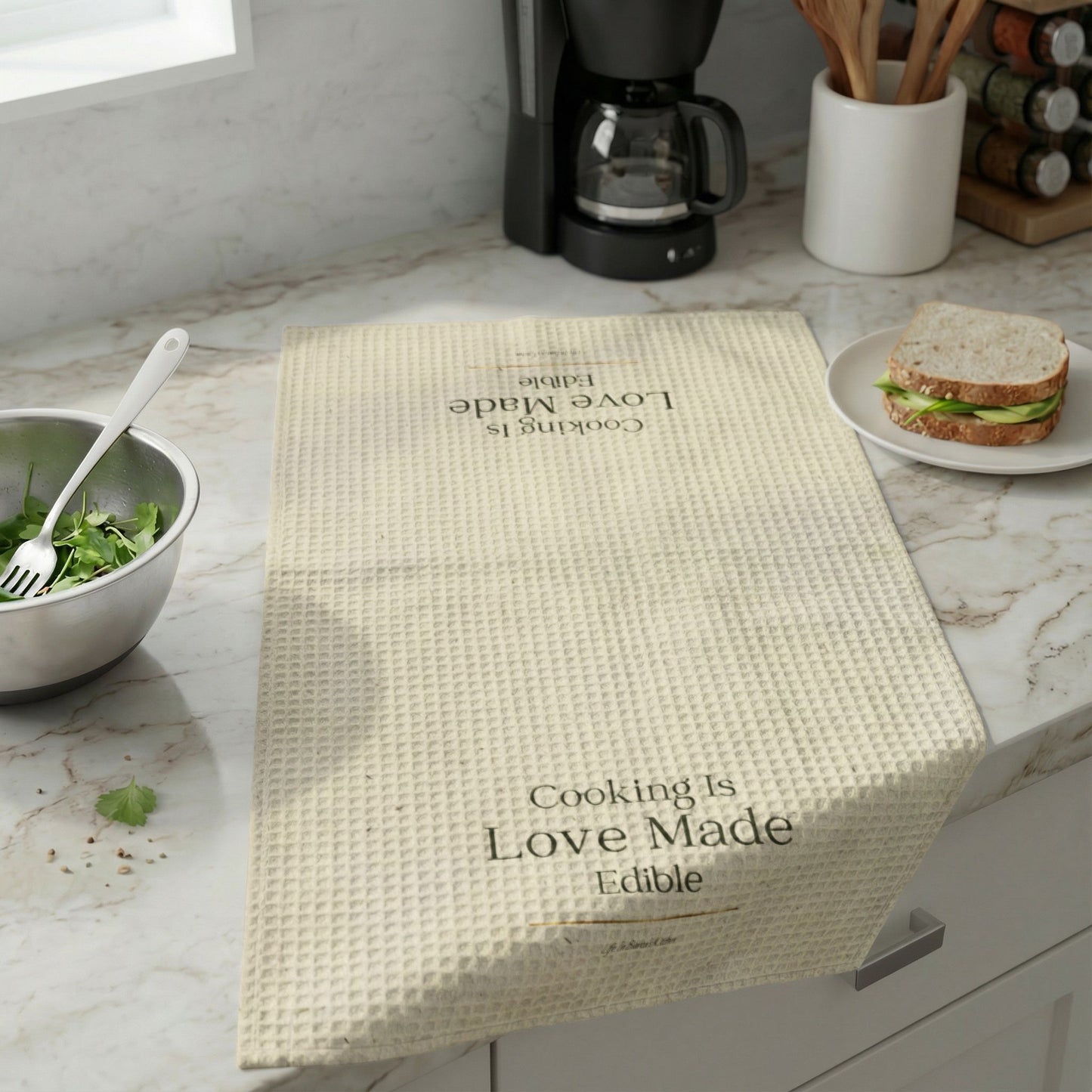 Cooking Is Love Heritage Waffle Weave Kitchen Towel | Kitchen Garden Collection