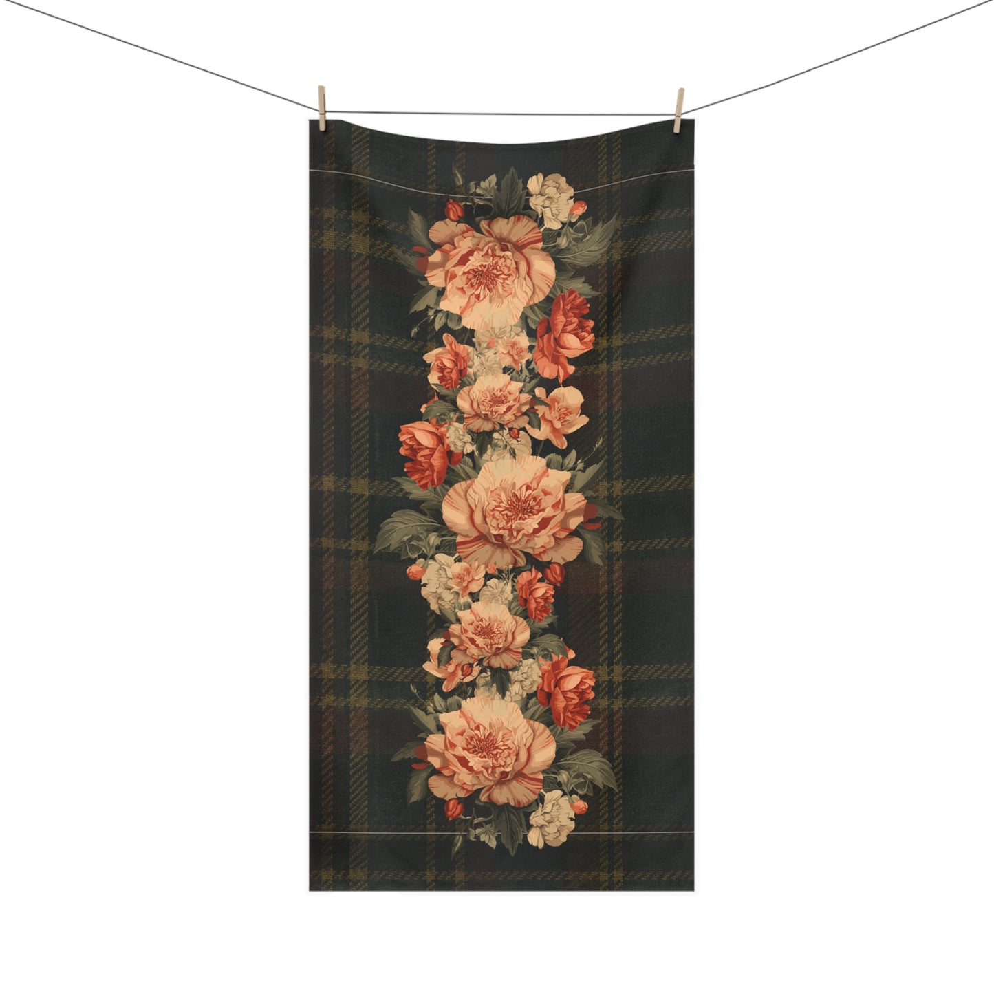 Briarwood Floral Bath Towel — Vintage Rose & Heritage Tartan Design