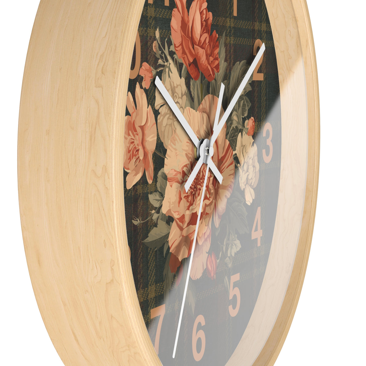 Briarwood Floral Wall Clock — Vintage Rose & Heritage Tartan Design