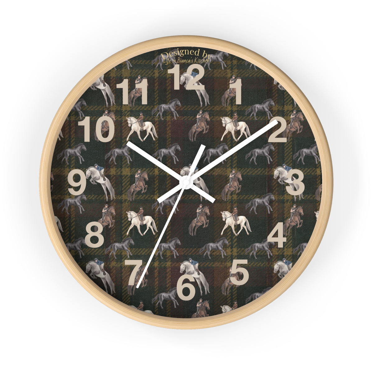 Briarwood Equestrian Wall Clock — Horse & Heritage Tartan Design