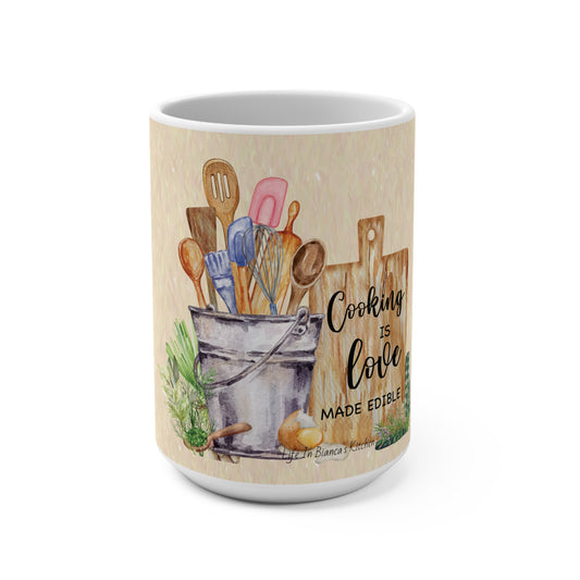 Cooking Is Love Illustrated Ceramic Mug | Cottage Kitchen Mug | Kitchen Garden Collection