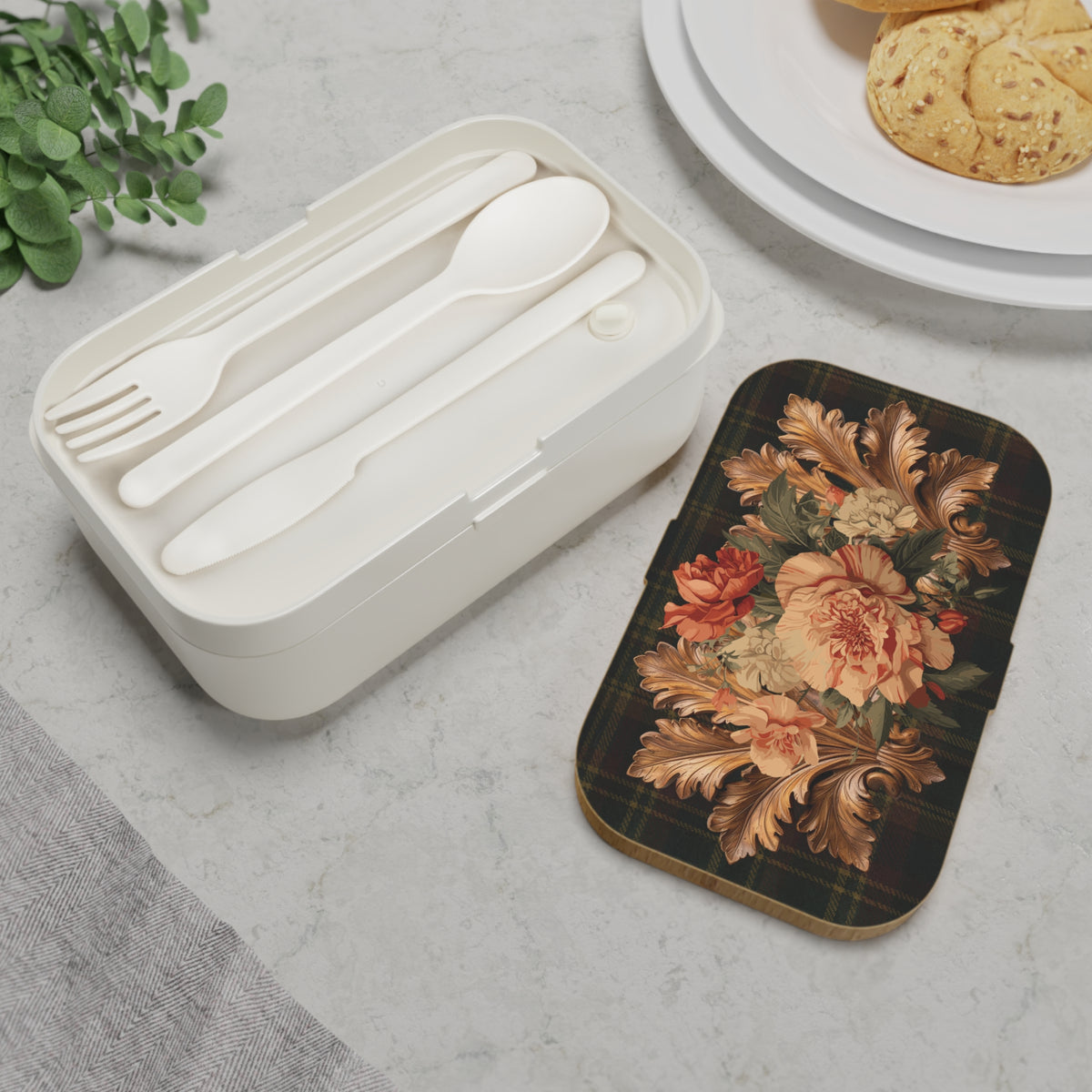 Briarwood Floral Bento Lunch Box — Vintage Tartan Botanical Design
