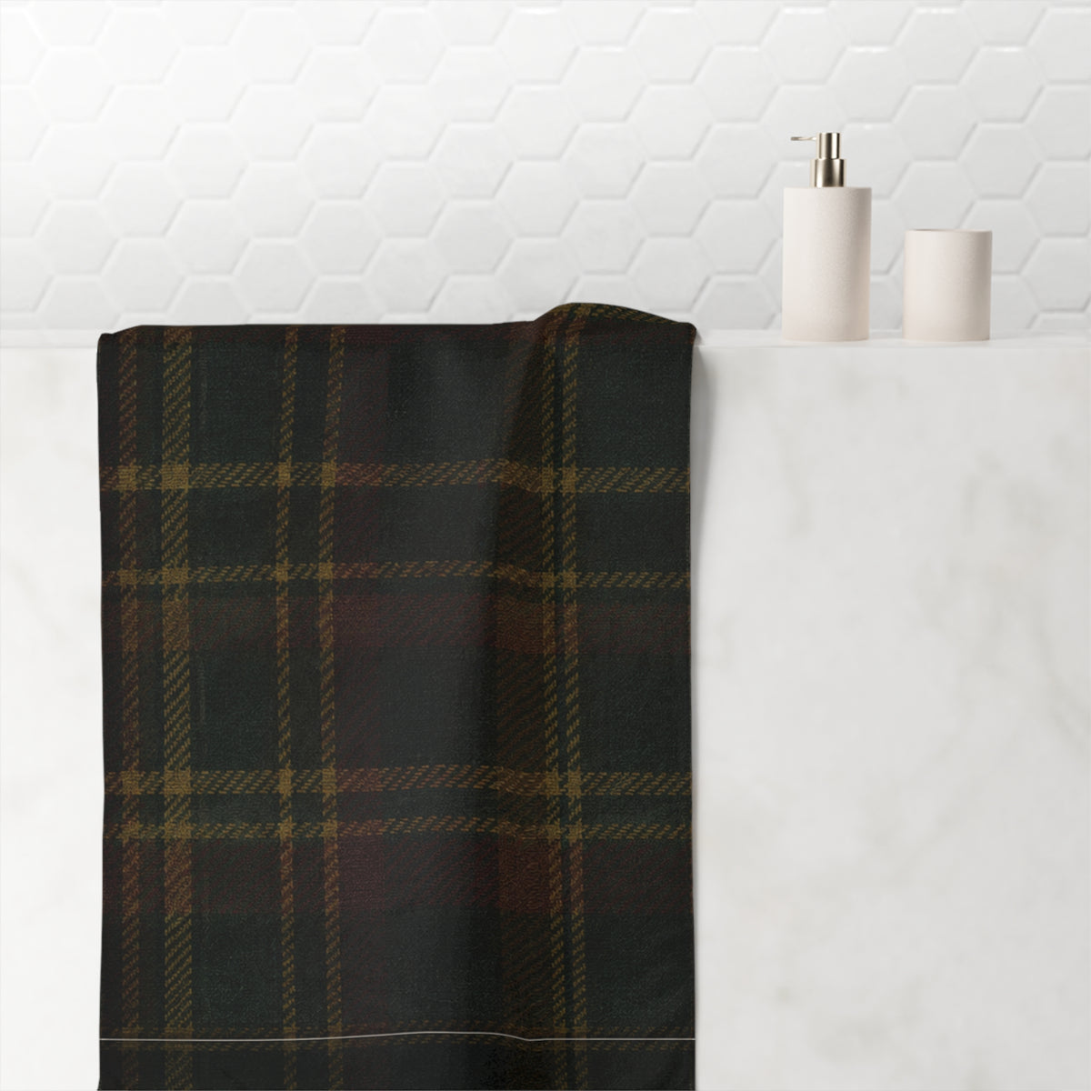 Briarwood Tartan Bath Towel — Heritage Plaid in Forest Green & Russet