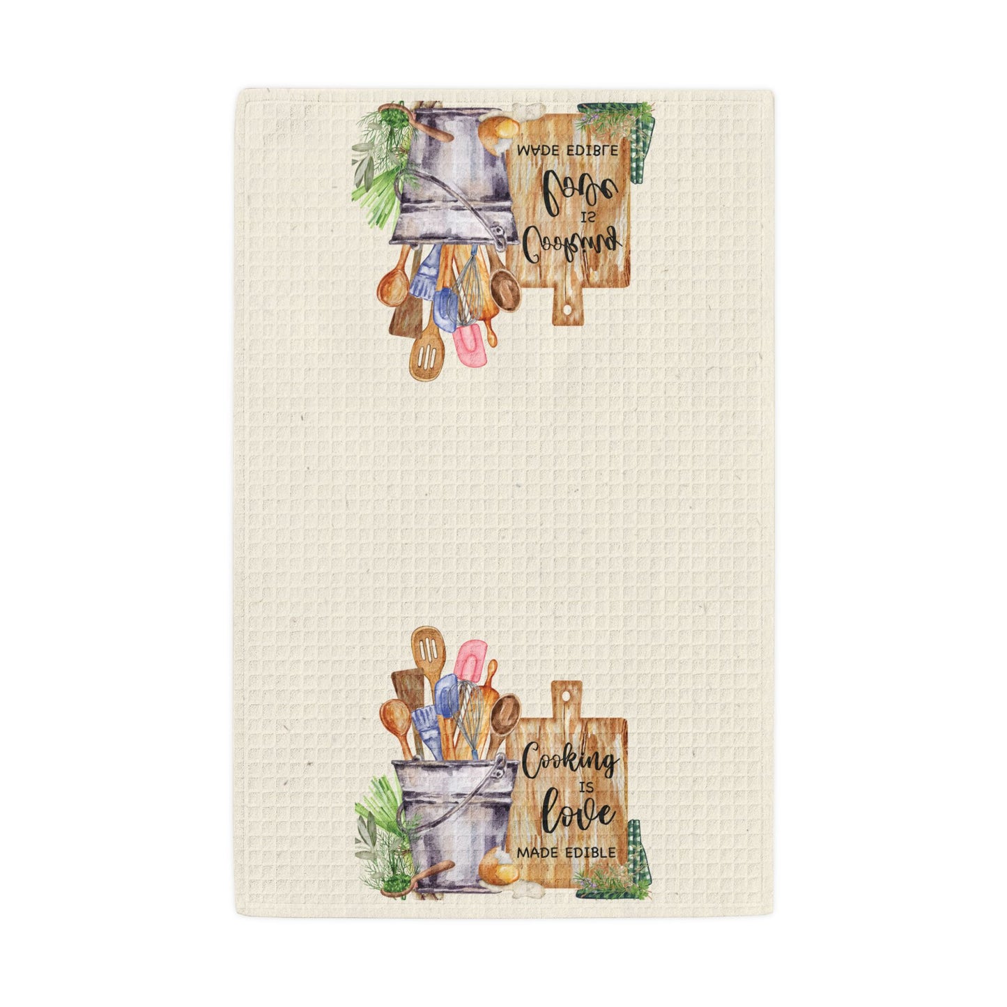 Cooking is Love Waffle Weave Kitchen Towel  |  Kitchen Garden Collection