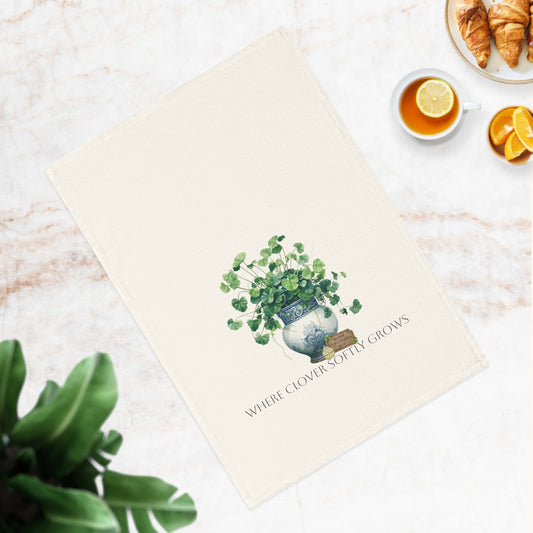 Where Clover Softly Grows | Cotton Tea Towel  – Spring Botanical