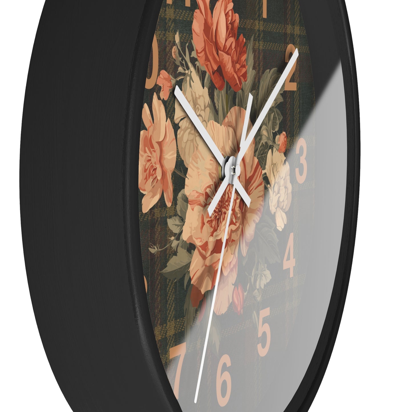 Briarwood Floral Wall Clock — Vintage Rose & Heritage Tartan Design