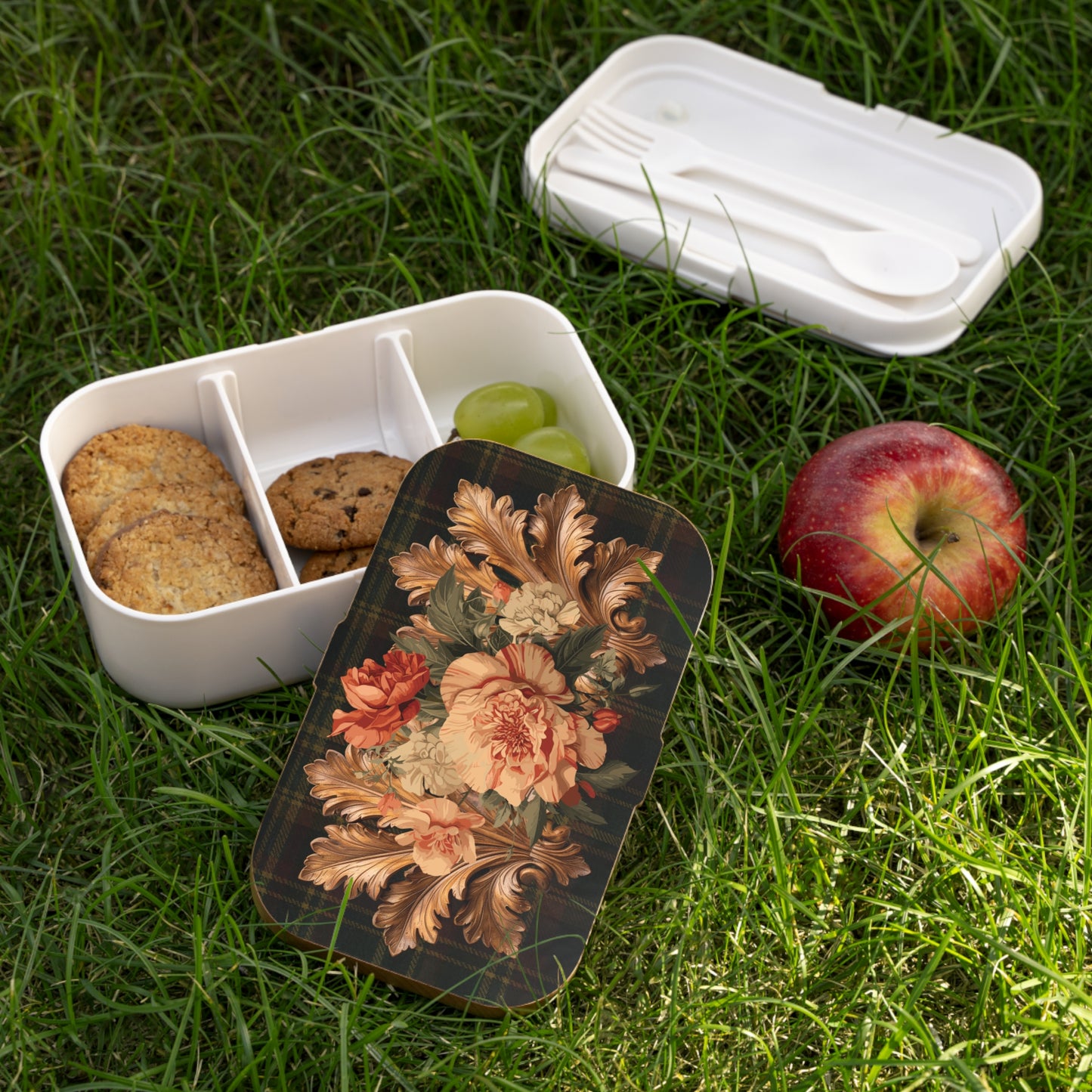Briarwood Floral Bento Lunch Box — Vintage Tartan Botanical Design