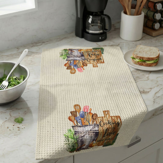 Cooking is Love Waffle Weave Kitchen Towel  |  Kitchen Garden Collection