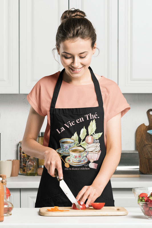 La Vie en Thé Illustrated Kitchen Apron | French Tea Cup Design