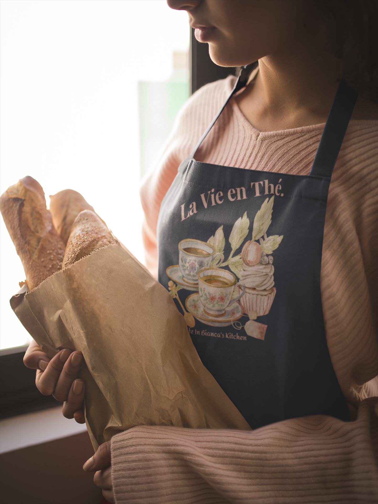 La Vie en Thé Illustrated Kitchen Apron | French Tea Cup Design