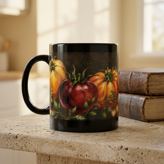 Late Summer Tomatoes Botanical Collector's Mug — Black Ceramic
