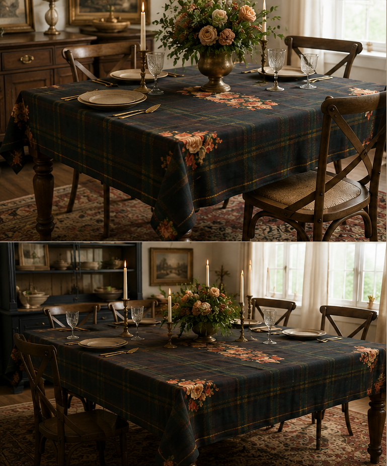 Briarwood Floral Tartan Tablecloth — Vintage Rose & Heritage Plaid