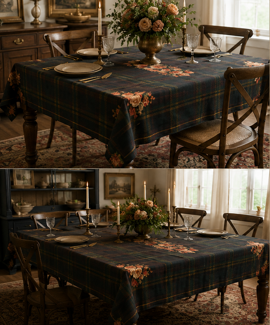 Briarwood Floral Tartan Tablecloth — Vintage Rose & Heritage Plaid