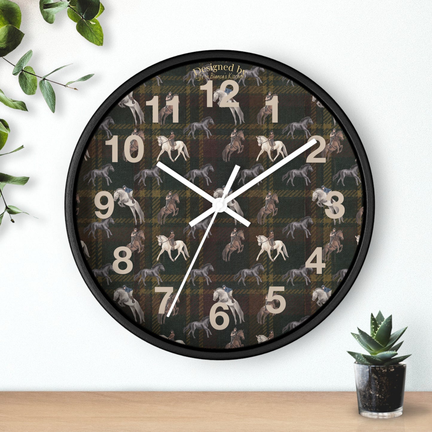 Briarwood Equestrian Wall Clock — Horse & Heritage Tartan Design