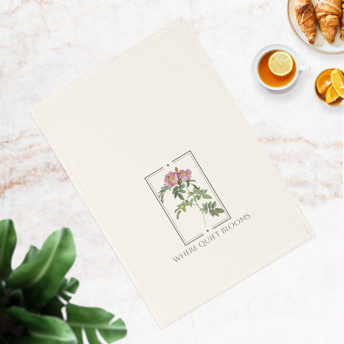 Where Quiet Blooms | Cotton Tea Towel – Spring Botanical
