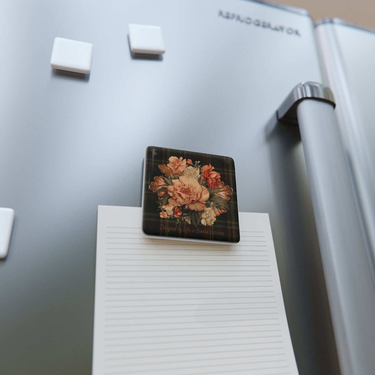 Briarwood Floral Porcelain Magnet — Vintage Rose & Heritage Tartan