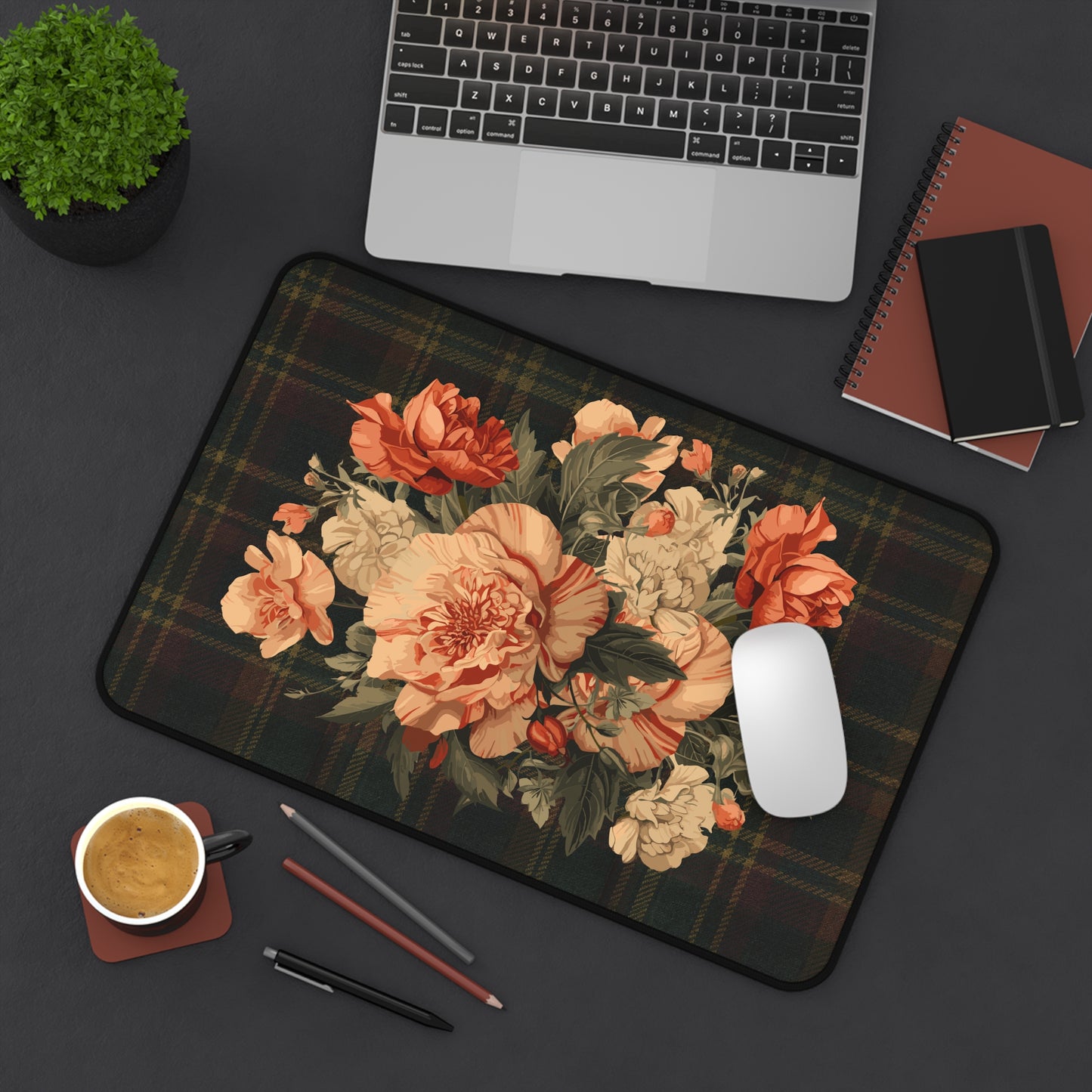 Briarwood Floral Tartan Desk Mat — Vintage Rose & Heritage Plaid