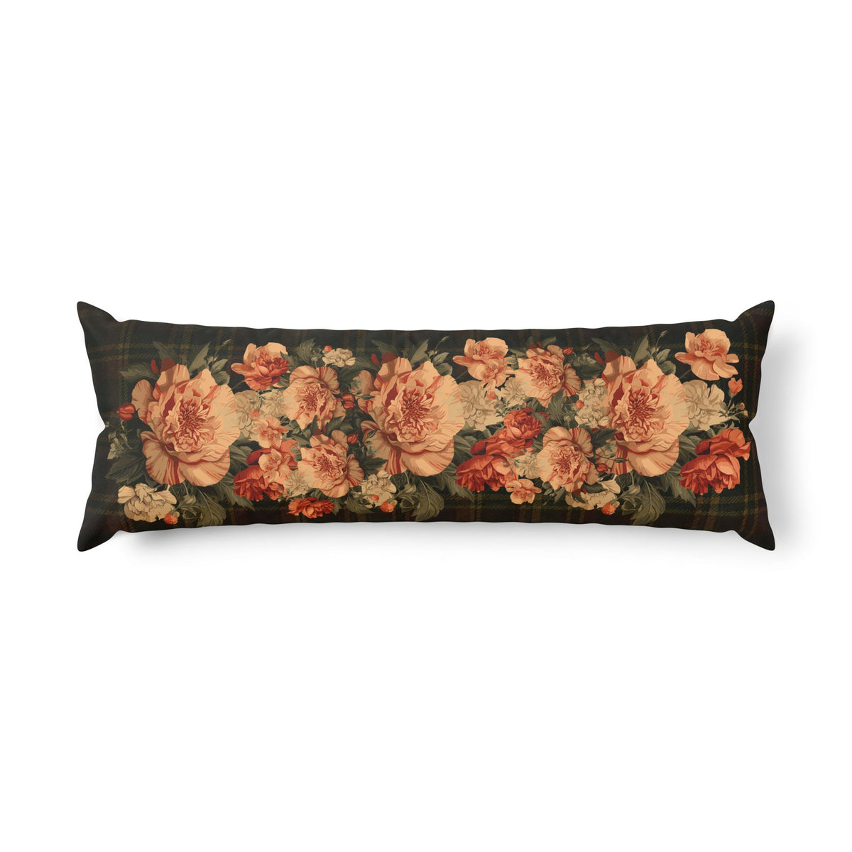 Briarwood Floral Body Pillow — Vintage Rose & Heritage Tartan Design
