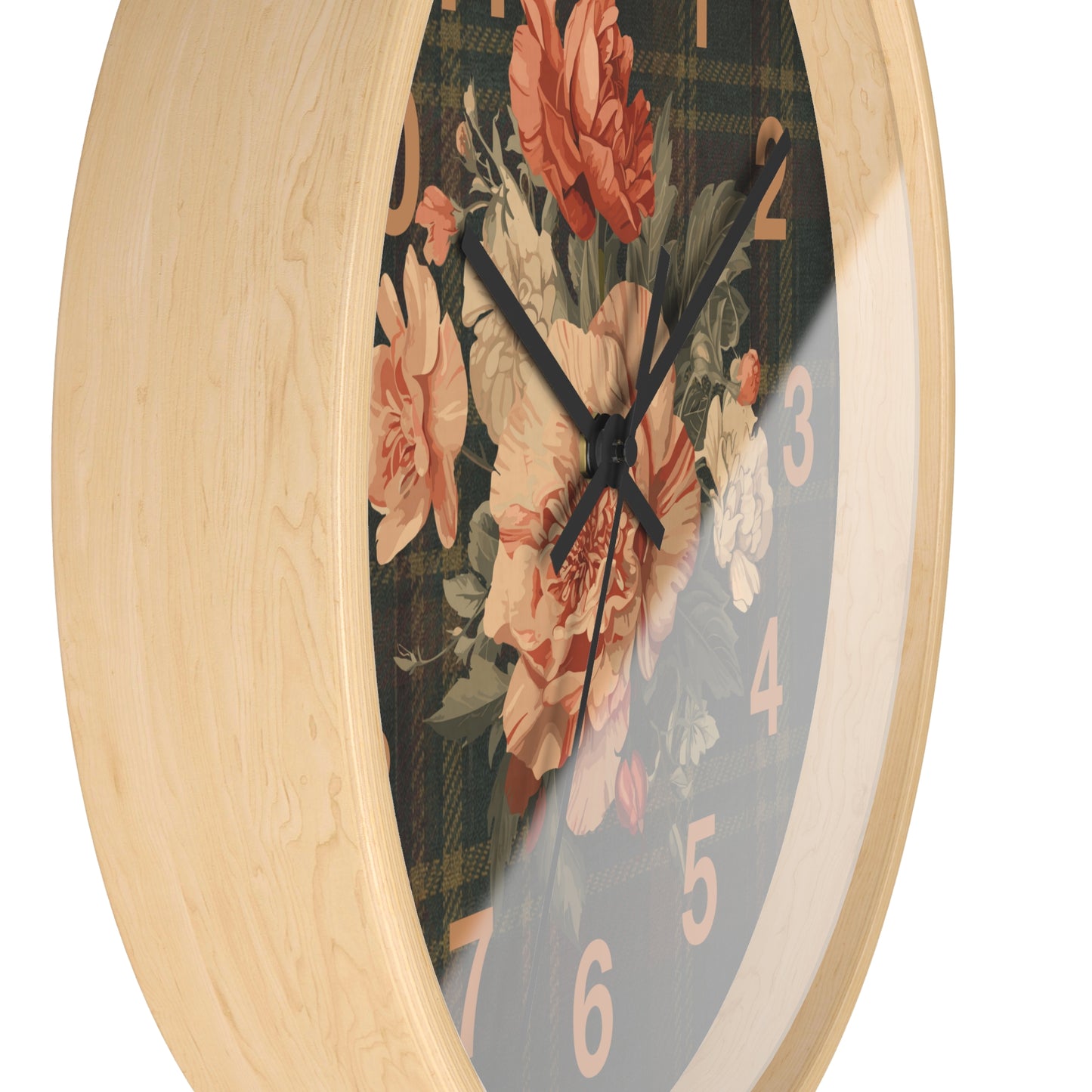 Briarwood Floral Wall Clock — Vintage Rose & Heritage Tartan Design