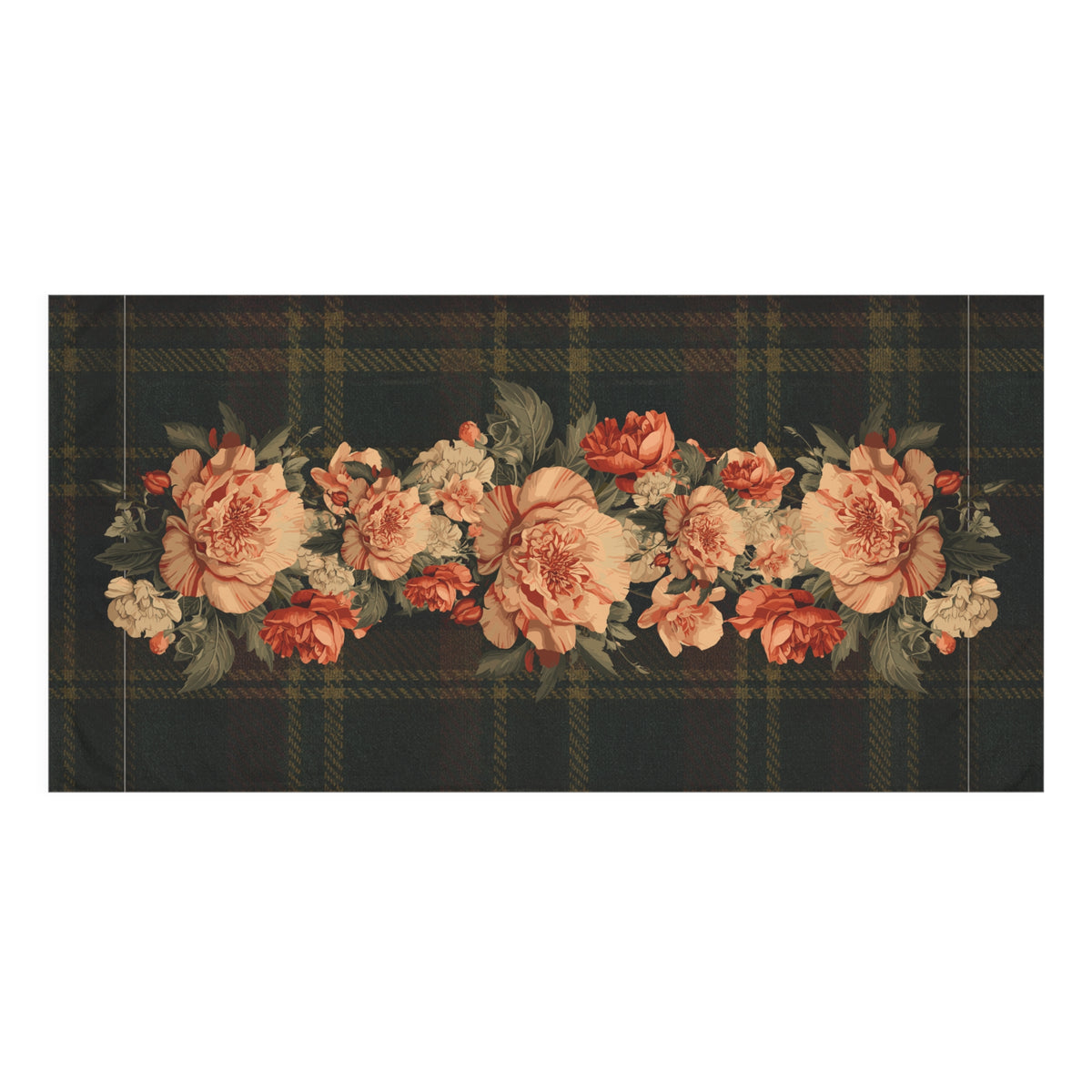 Briarwood Floral Bath Towel — Vintage Rose & Heritage Tartan Design