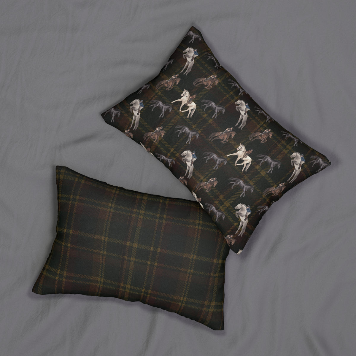 Briarwood Equestrian Lumbar Pillow — Dark Tartan Horse Design