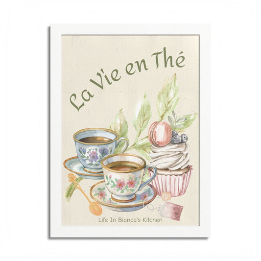 La Vie en Thé Tea Table Print | French Tea Cup Kitchen Wall Art