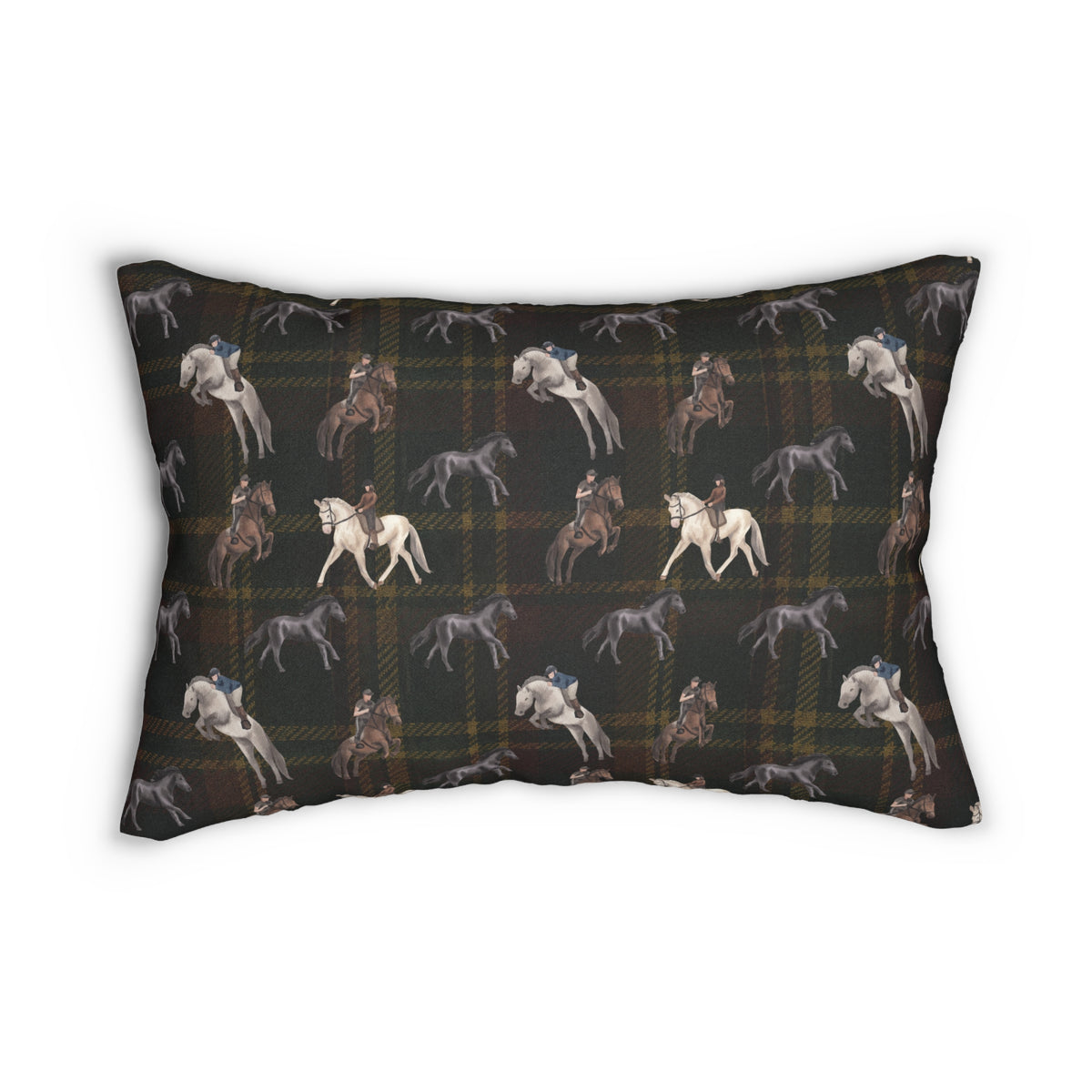Briarwood Equestrian Lumbar Pillow — Dark Tartan Horse Design