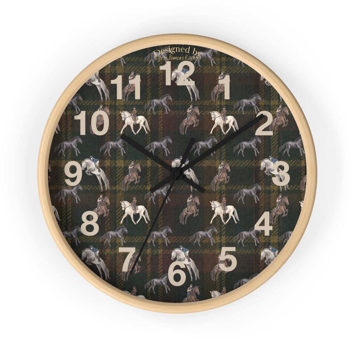 Briarwood Equestrian Wall Clock — Horse & Heritage Tartan Design