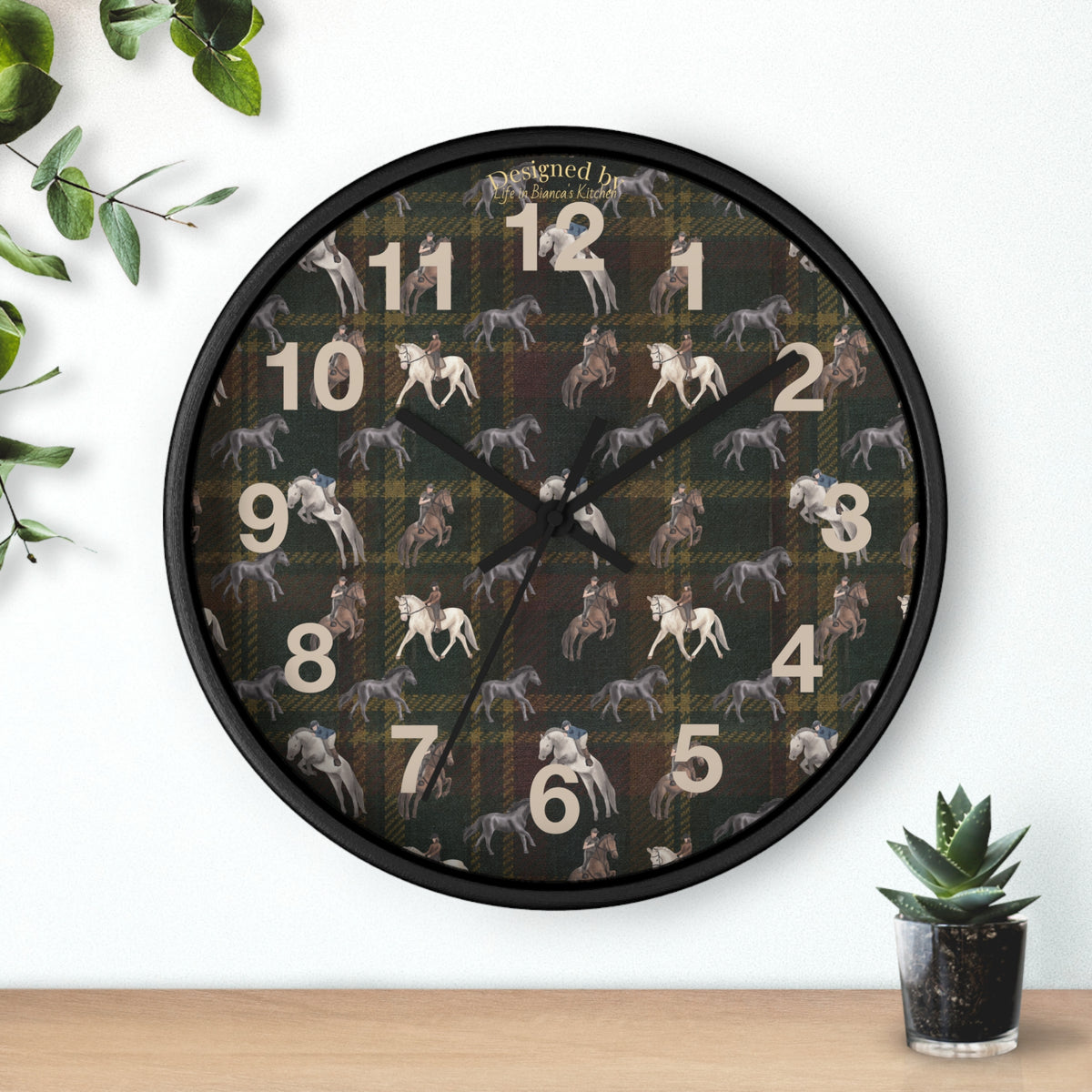 Briarwood Equestrian Wall Clock — Horse & Heritage Tartan Design