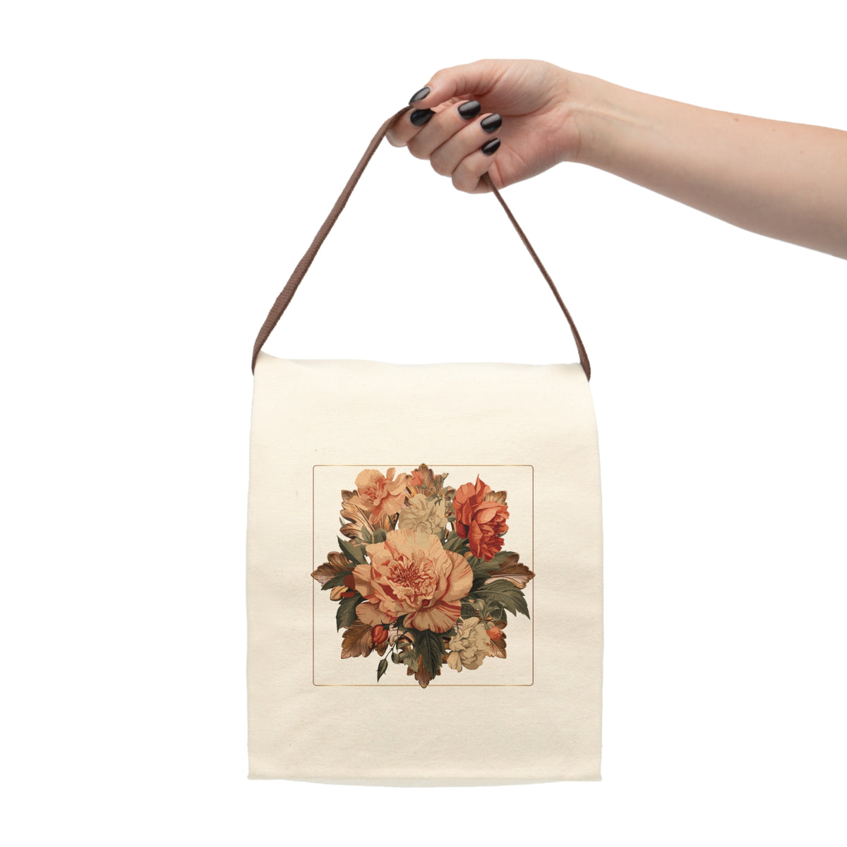 Briarwood Floral Canvas Lunch Bag — Vintage Botanical Bouquet