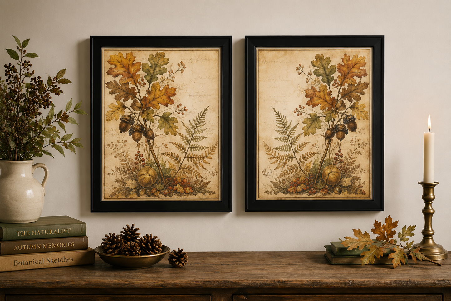 Fall Fronds I & II — Framed Autumn Botanical Art Set